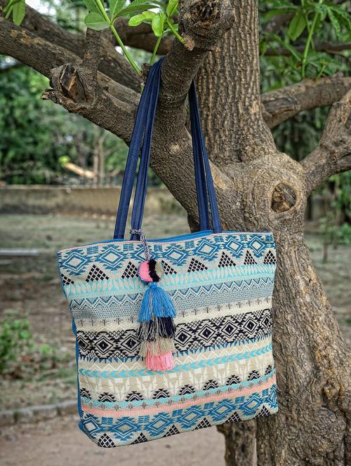 women blue striped tote bag - 21466993 - Standard Image - 0