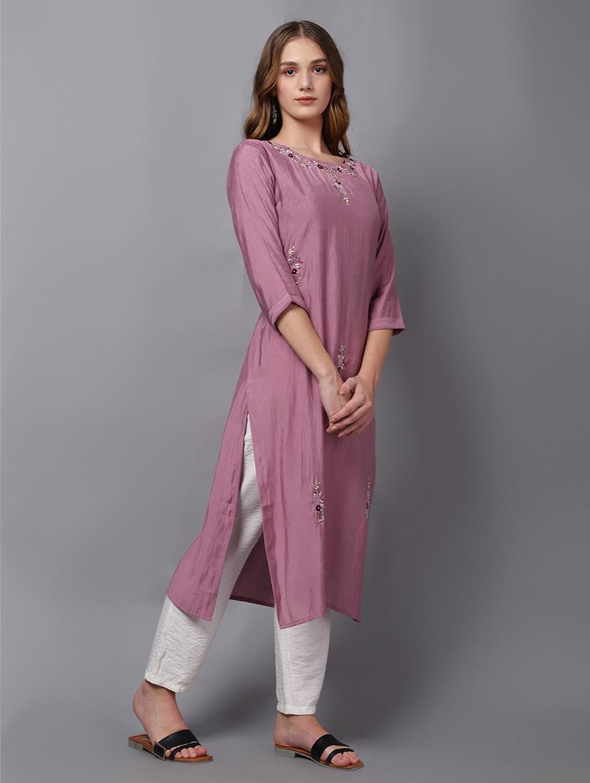 lavender self-designed straight kurta - 21467409 - Standard Image - 1