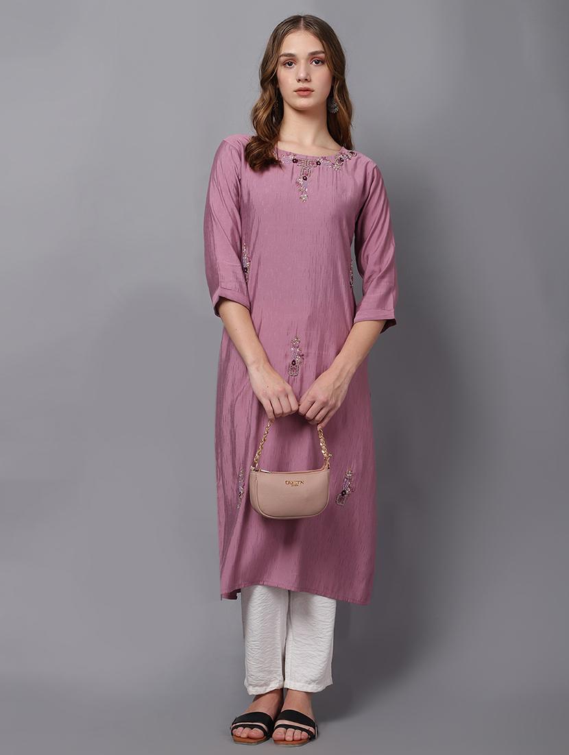 lavender self-designed straight kurta - 21467409 - Standard Image - 4