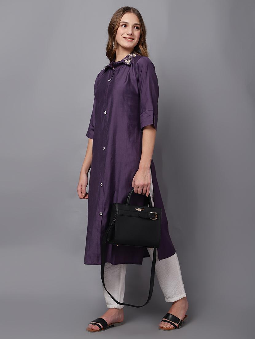purple self-designed straight kurta - 21467412 - Standard Image - 4