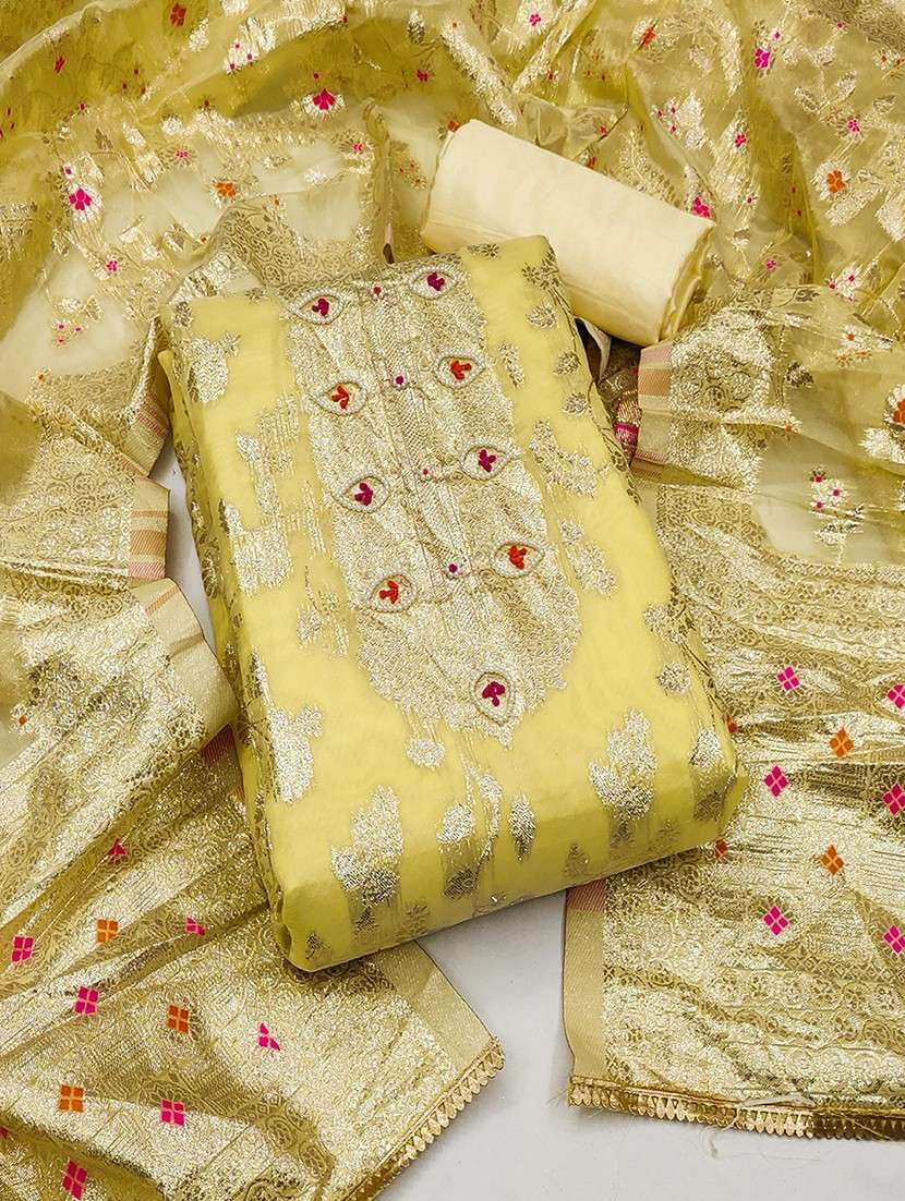 women zari work unstitched suit set