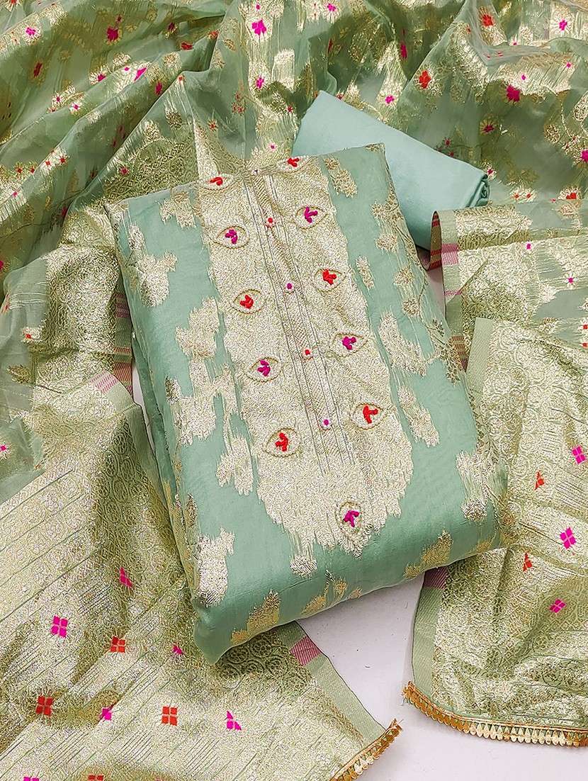 women zari work unstitched suit set