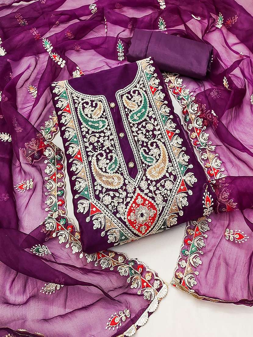 women embroidered unstitched suit set