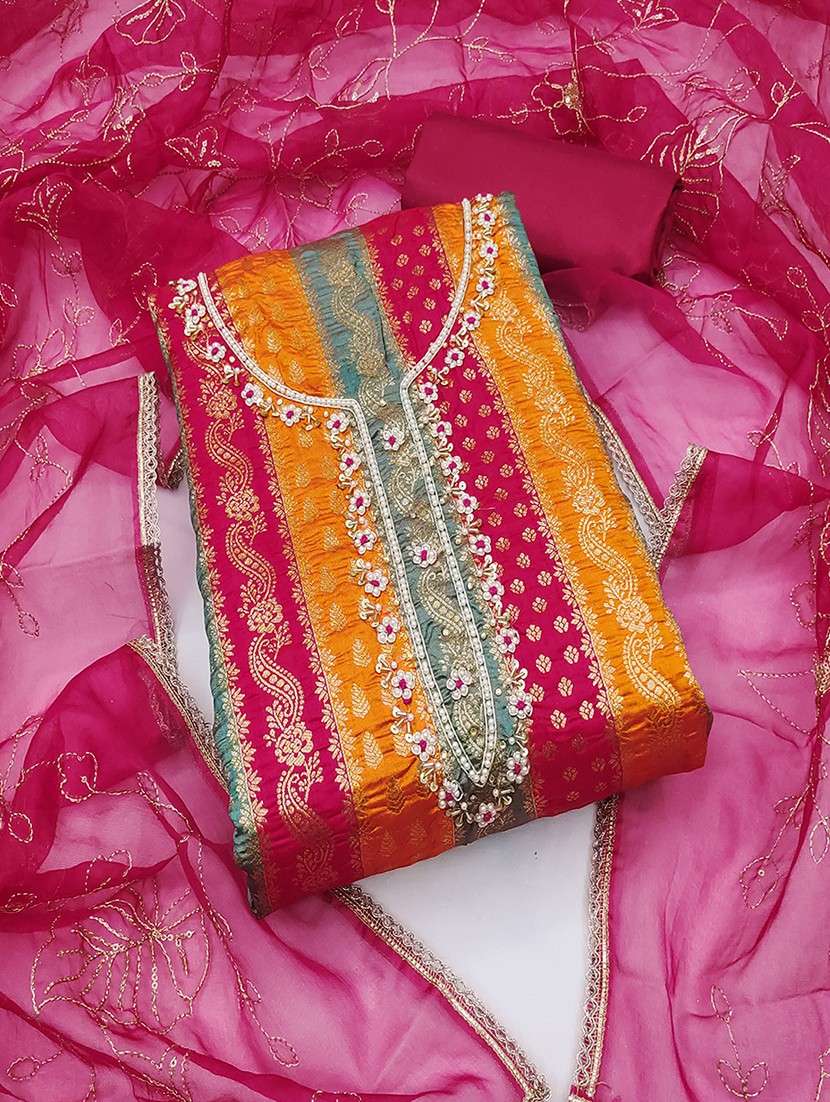 women zari work unstitched suit set