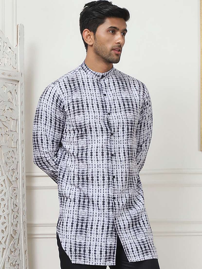 men printed mandarin neck short kurta 
