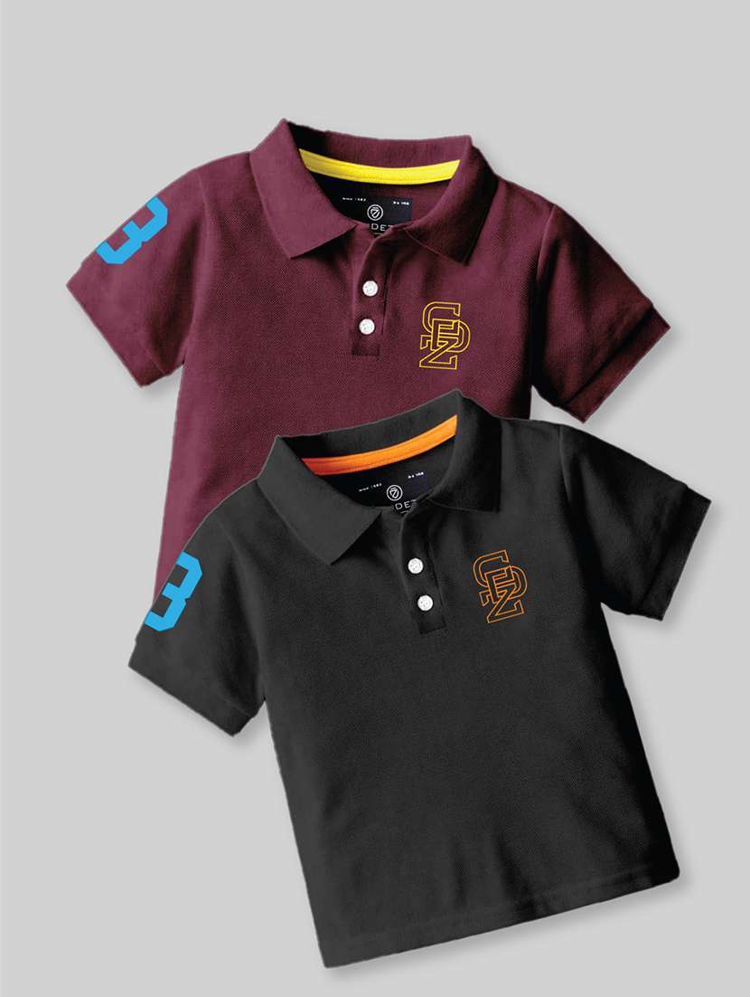 boys polo neck placement printed set of 2 casual t-shirt