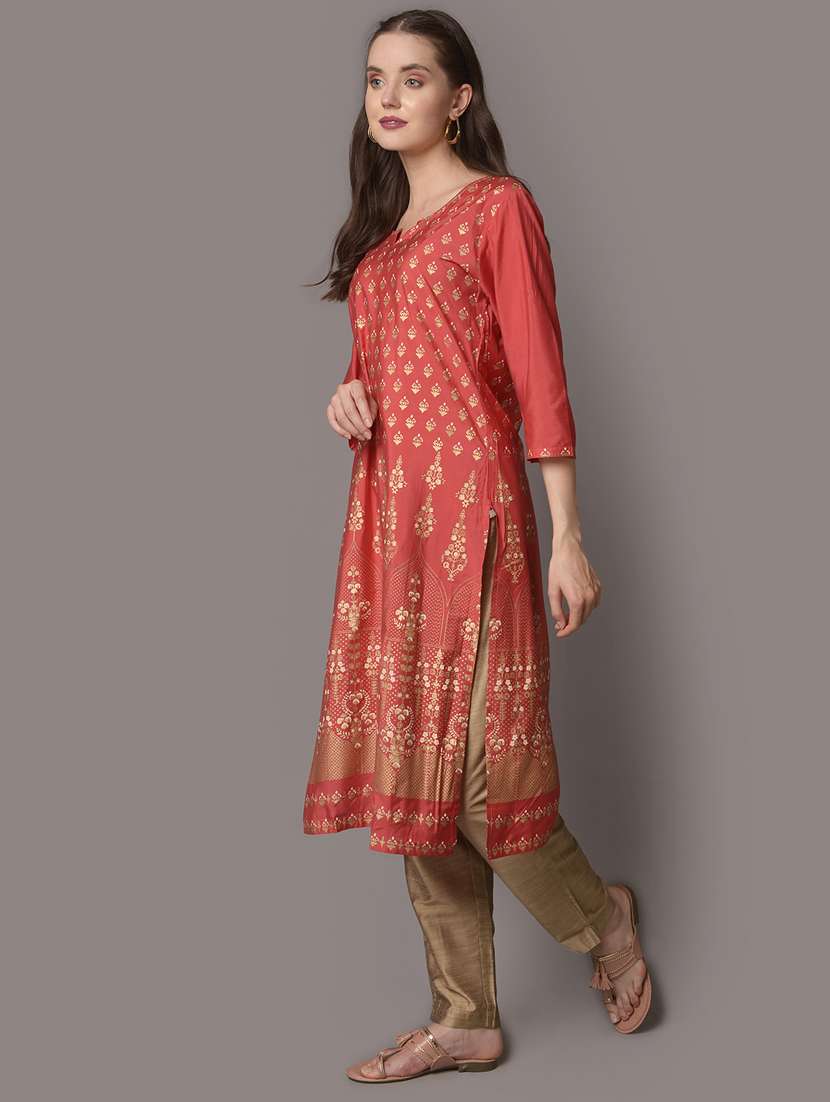 women three quarter sleeve straight kurta - 21468038 -  Standard Image - 1