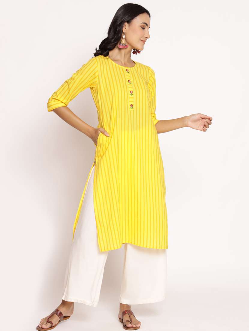 women three quarter sleeve straight kurta - 21468043 -  Standard Image - 1