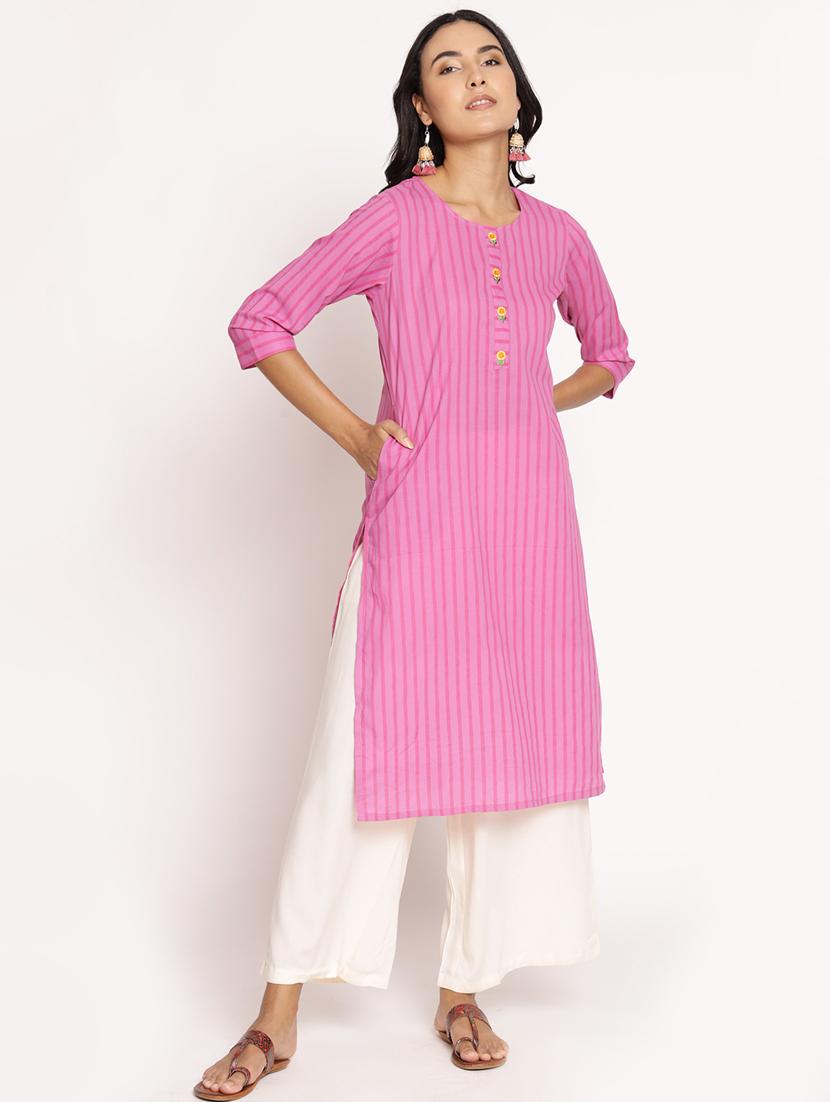 women three quarter sleeve straight kurta - 21468044 - Standard Image - 1
