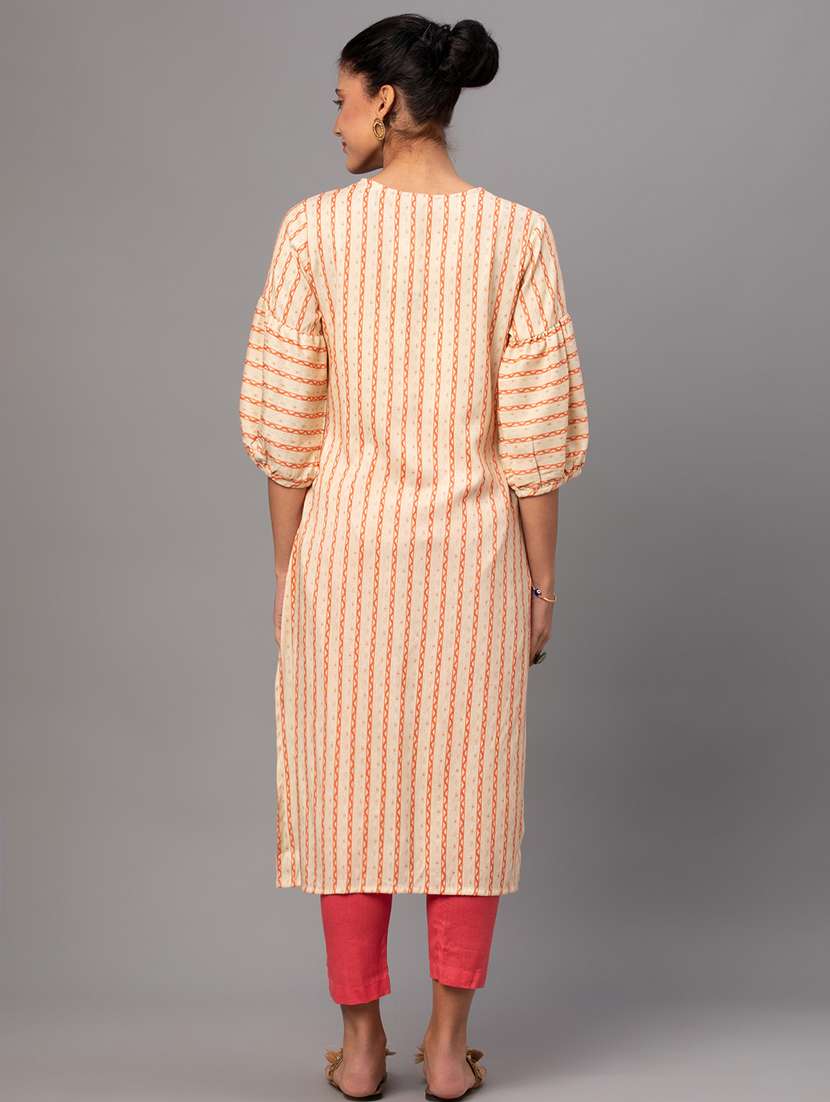 women v-neck printed straight kurta - 21468058 -  Standard Image - 4