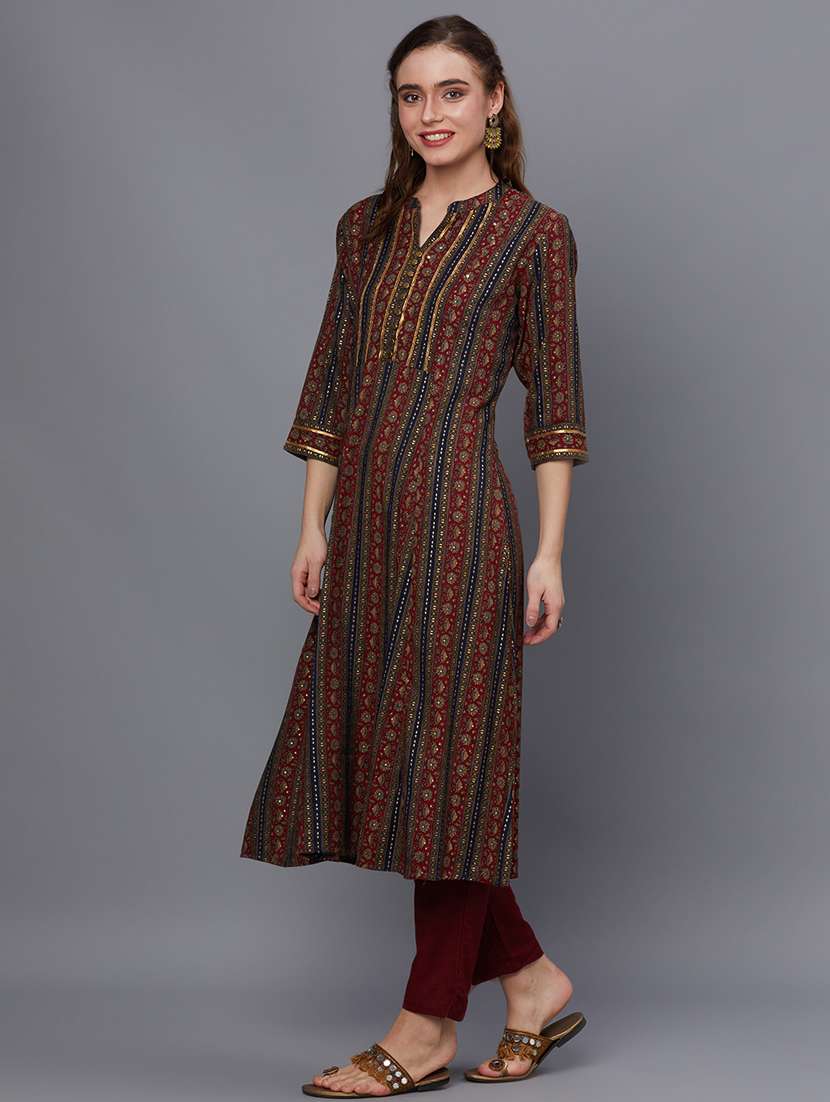 women mandarin neck printed a-line kurta - 21468059 -  Standard Image - 1