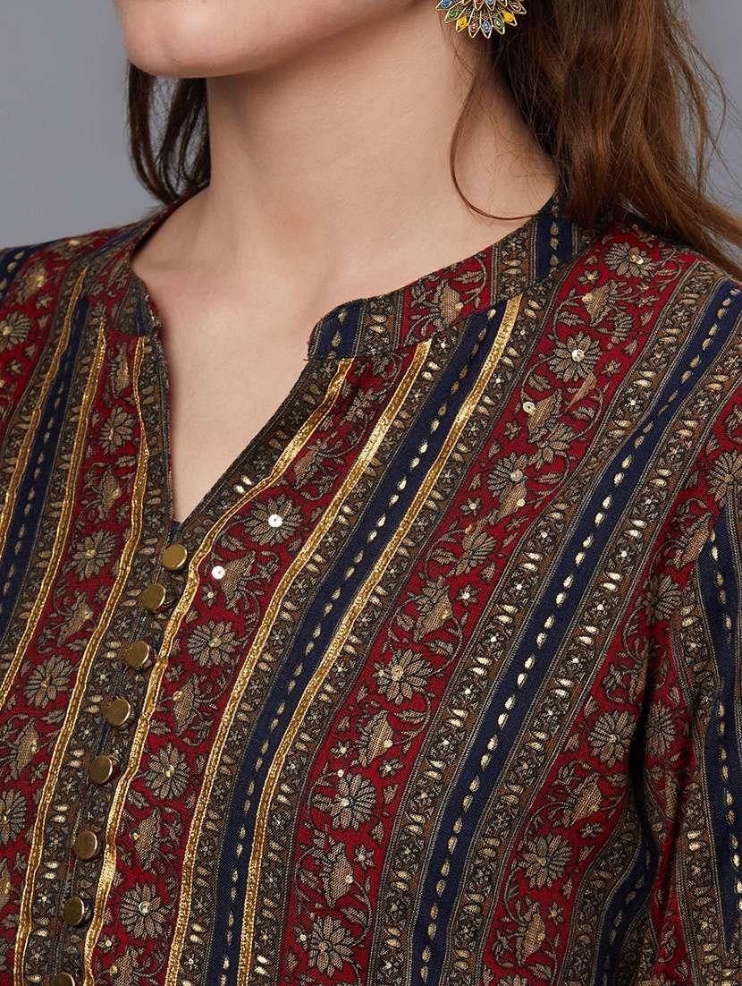 women mandarin neck printed a-line kurta - 21468059 -  Standard Image - 4