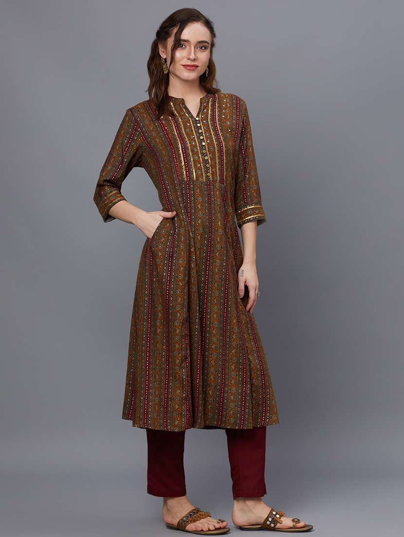 women mandarin neck printed a-line kurta - 21468060 -  Standard Image - 1