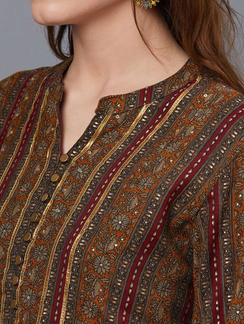 women mandarin neck printed a-line kurta - 21468060 -  Standard Image - 4