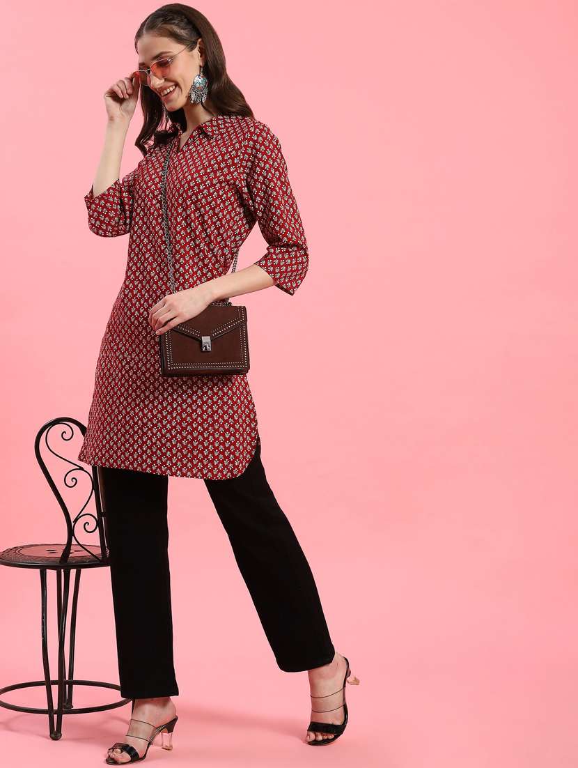 women maroon rayon straight kurta - 21468065 -  Standard Image - 1