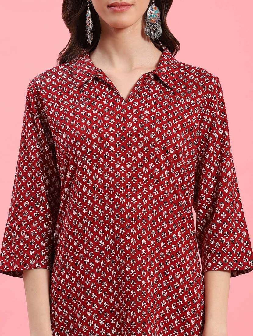 women maroon rayon straight kurta - 21468065 -  Standard Image - 4
