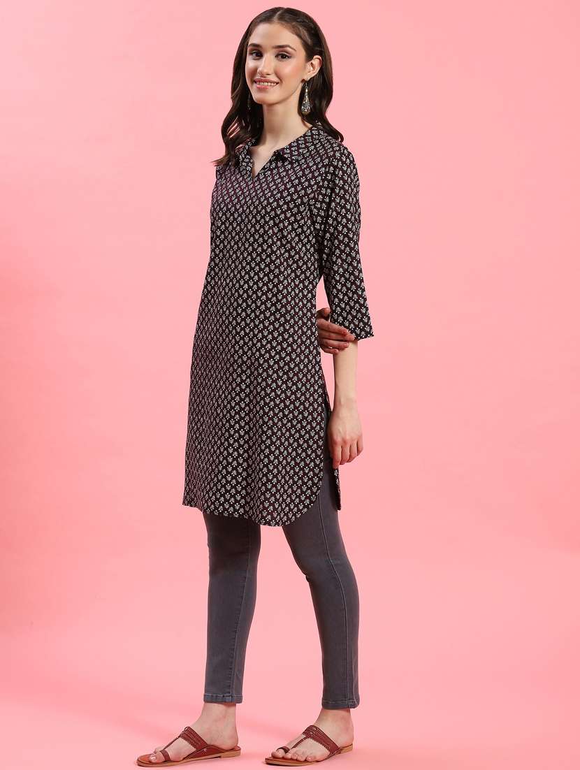 women burgundy rayon straight kurta - 21468066 -  Standard Image - 1