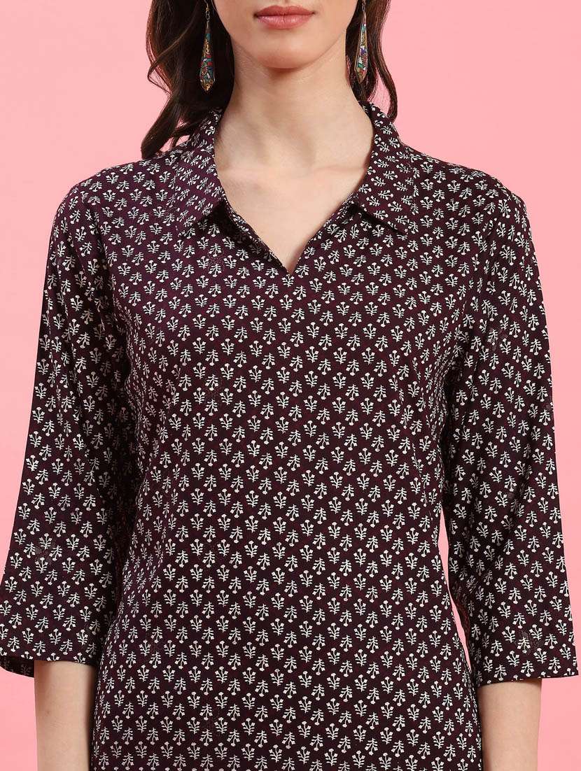 women burgundy rayon straight kurta - 21468066 -  Standard Image - 4
