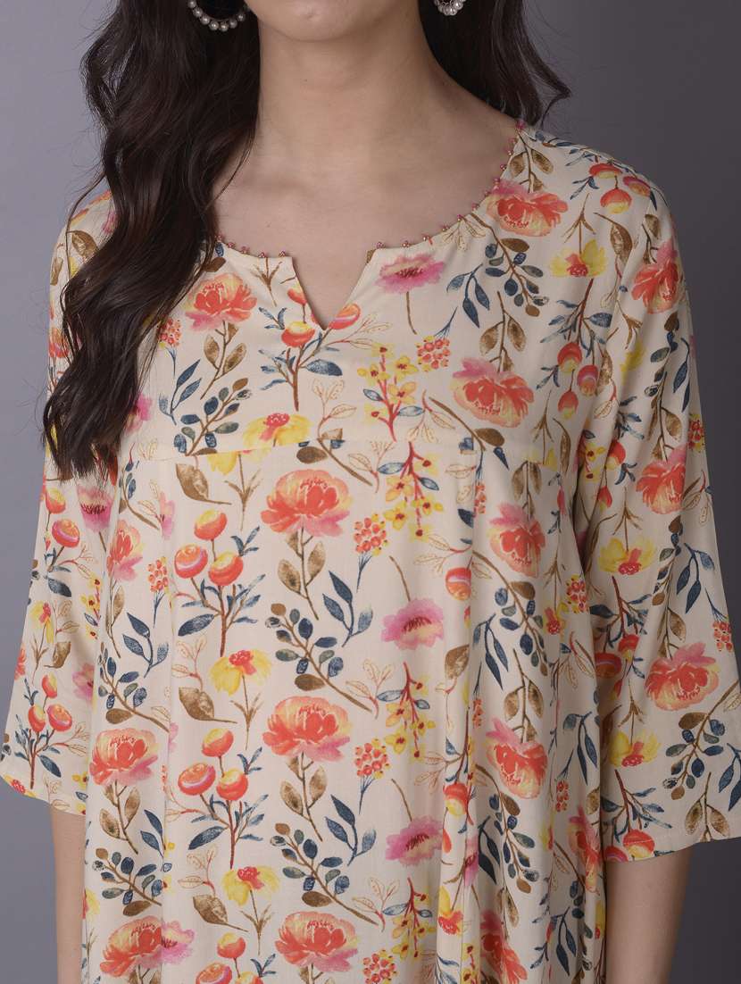 women beige floral printed a-line kurta - 21468070 -  Standard Image - 4