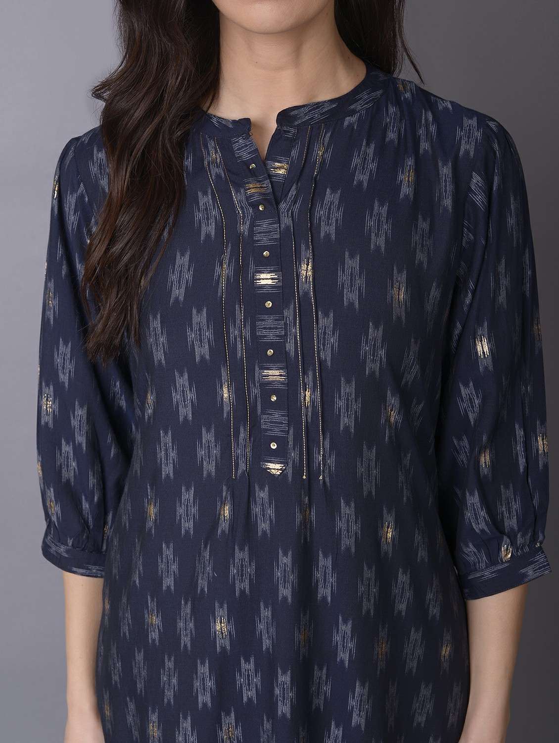 women navy blue bell sleeves flared kurta - 21468073 -  Standard Image - 4