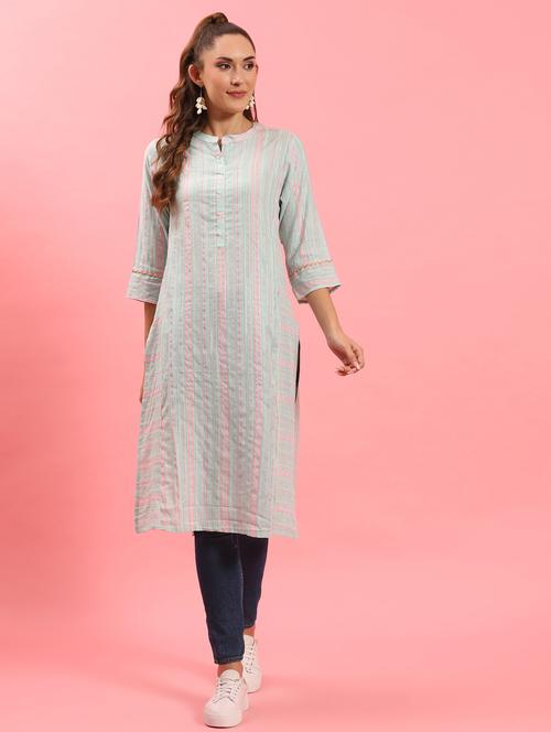 women multi color stripes printed straight kurta - 21468083 -  Standard Image - 0