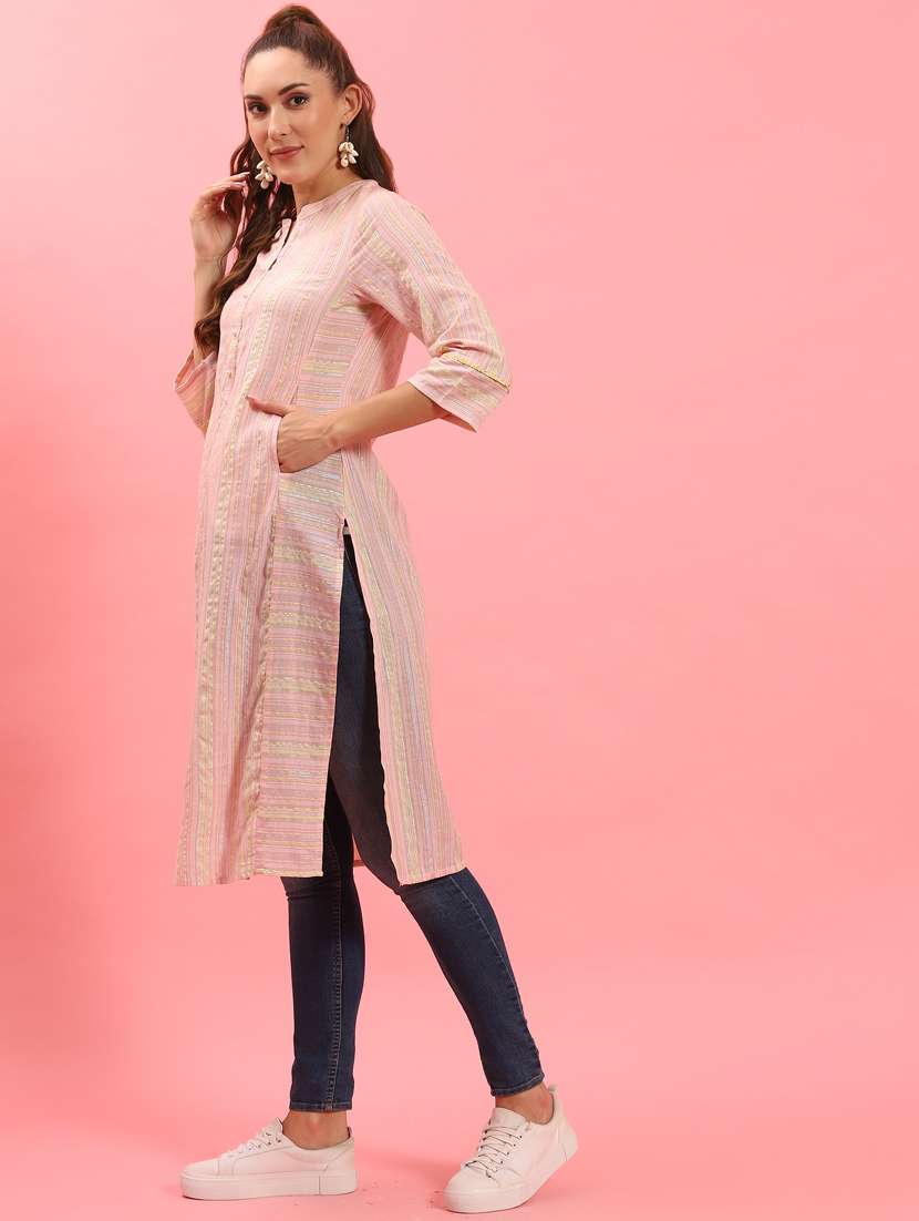 women peach rayon straight kurta - 21468084 -  Standard Image - 1