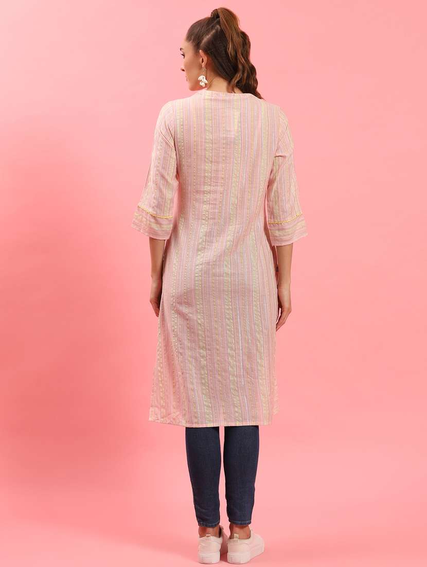 women peach rayon straight kurta - 21468084 -  Standard Image - 4