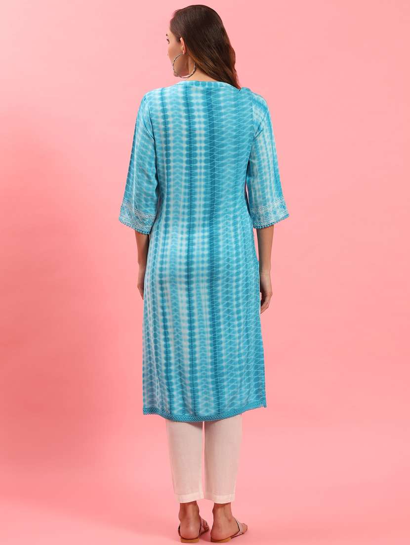 women light blue tie &dye straight kurta - 21468085 - Standard Image - 4