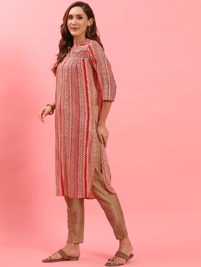 women beige rayon straight kurta - 21468090 -  Standard Image - 1