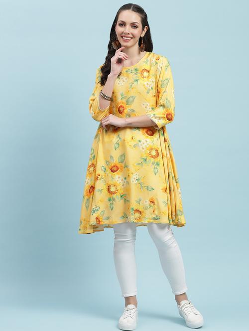 women yellow floral printed a-line kurta - 21468094 -  Standard Image - 0