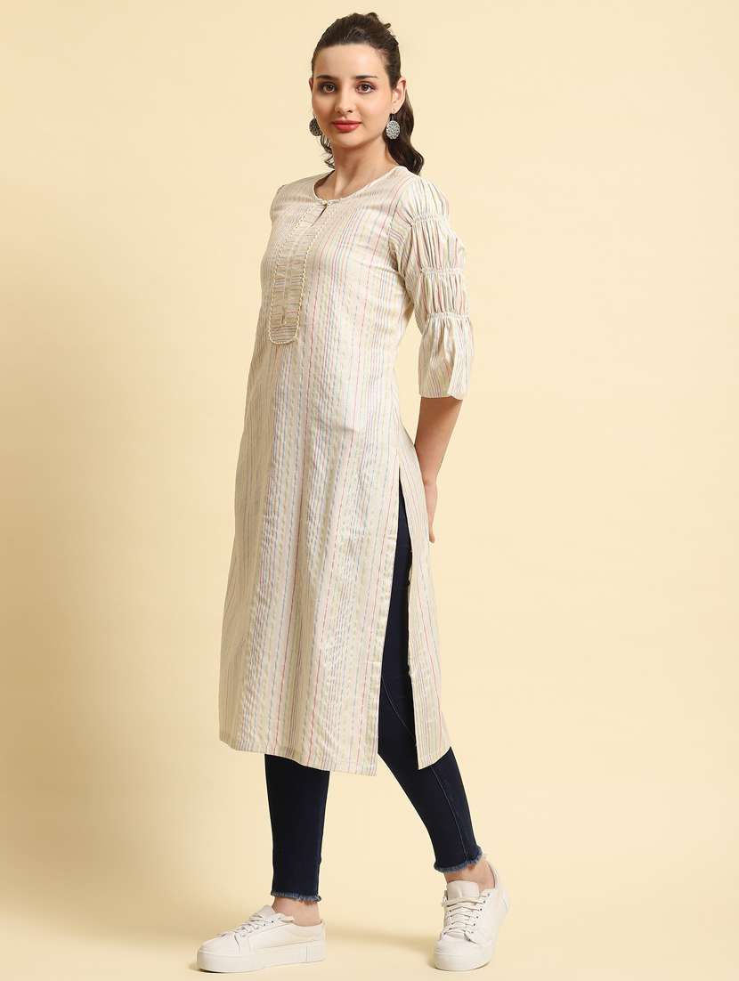 women three quarter sleeve straight kurta - 21468096 - Standard Image - 1