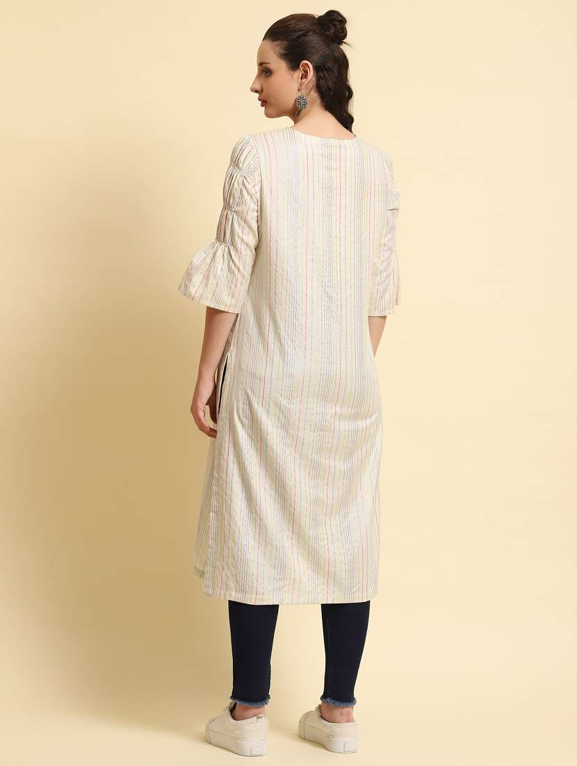 women three quarter sleeve straight kurta - 21468096 - Standard Image - 4