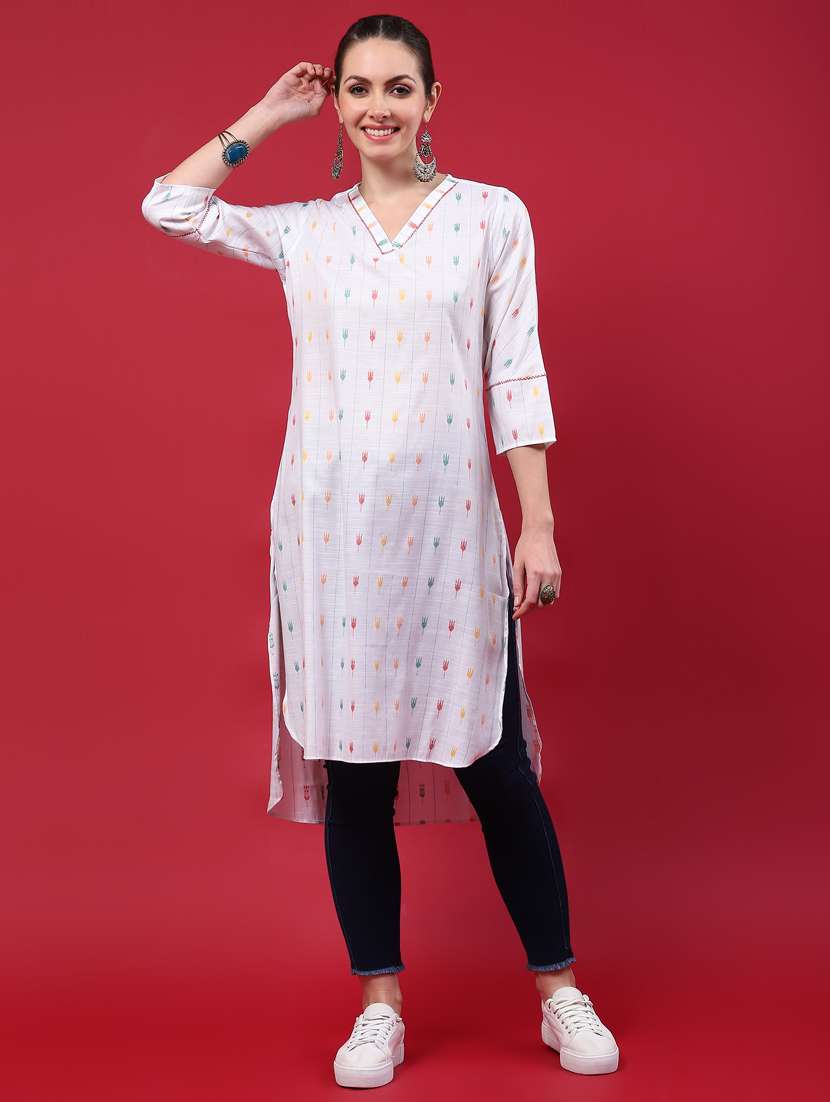 women white rayon high low kurta