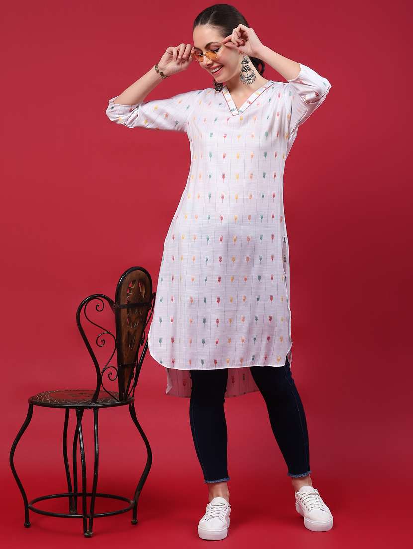 women white rayon high low kurta - 21468103 -  Standard Image - 1