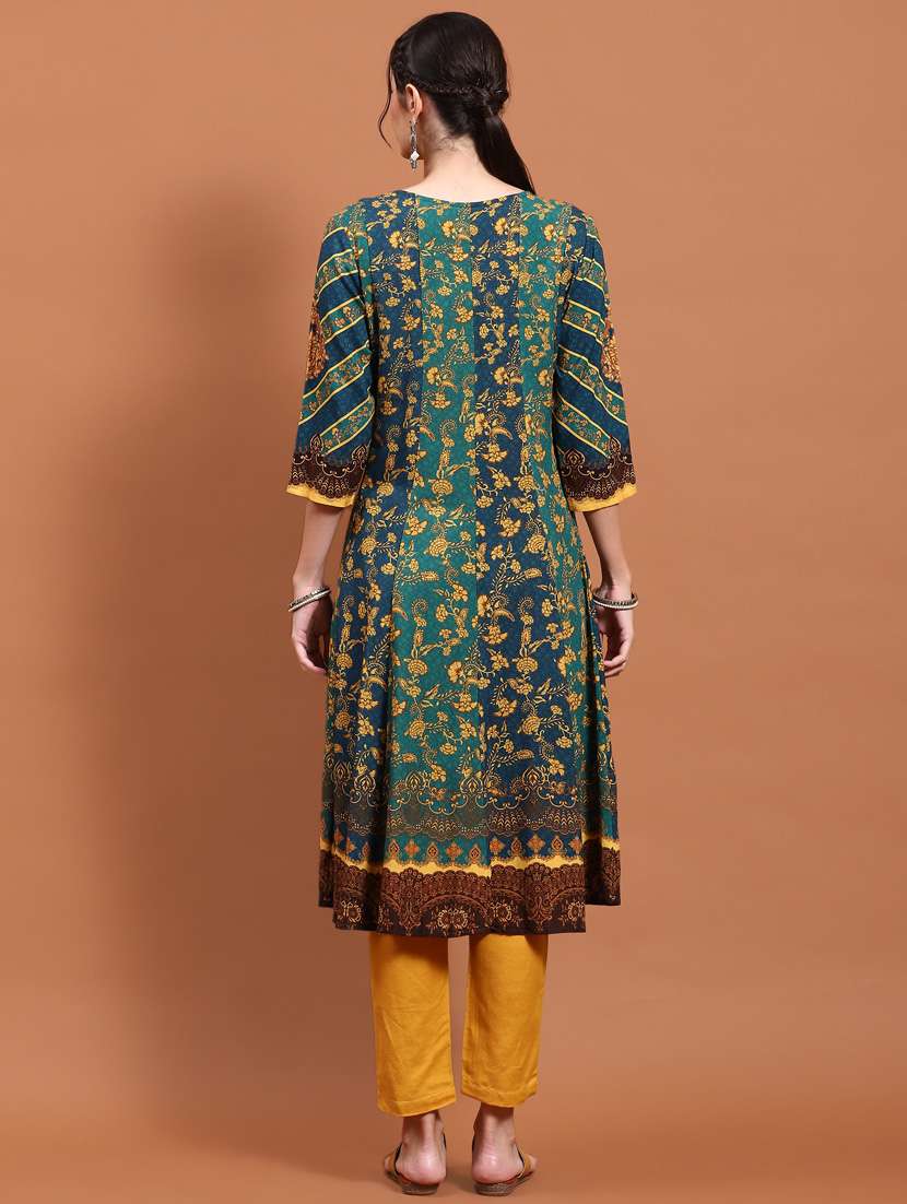 women teal green rayon a-line kurta - 21468122 -  Standard Image - 4