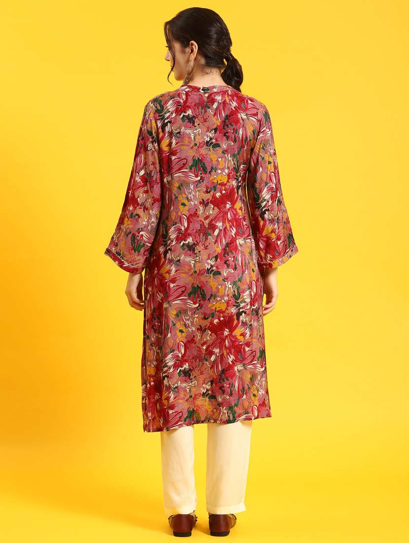 women multi color floral printed straight kurta - 21468123 -  Standard Image - 4