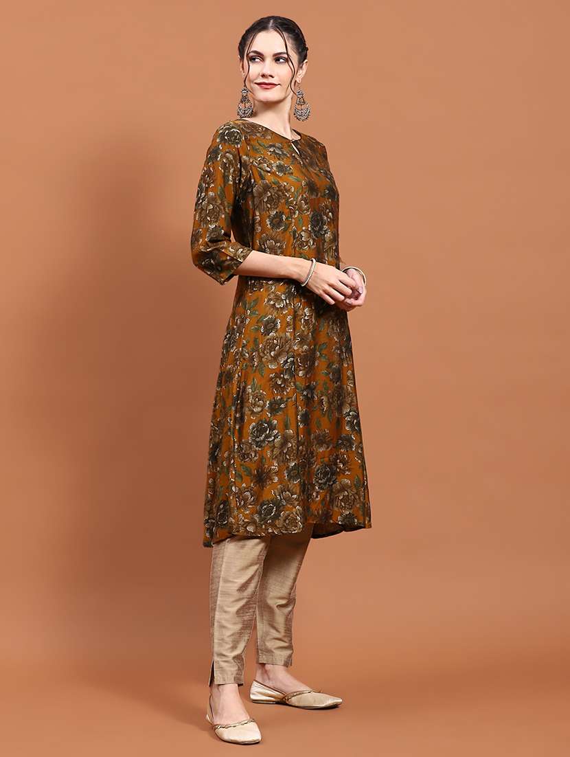 women mustard floral printed a-line kurta - 21468125 -  Standard Image - 1