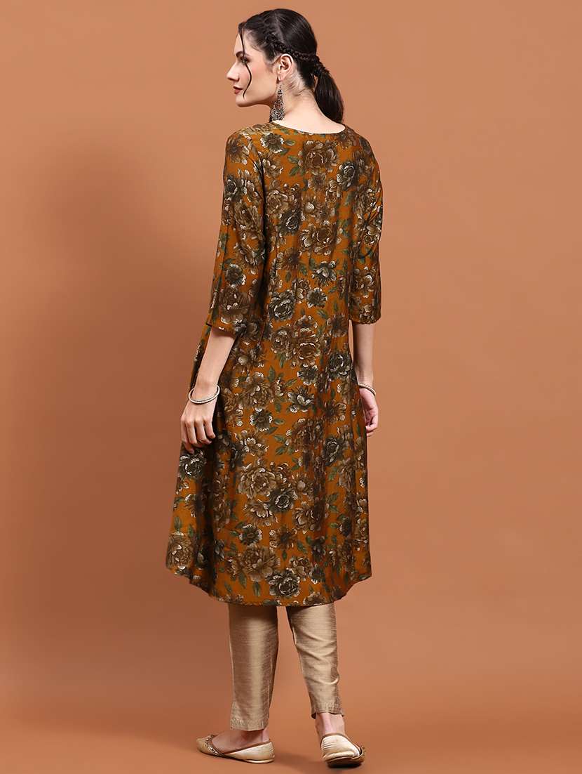 women mustard floral printed a-line kurta - 21468125 -  Standard Image - 4