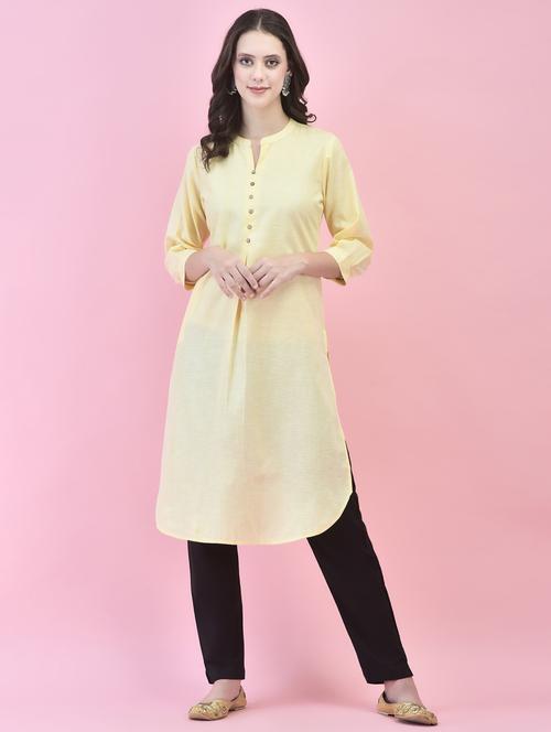 women yellow solid straight kurta - 21468127 - Standard Image - 0