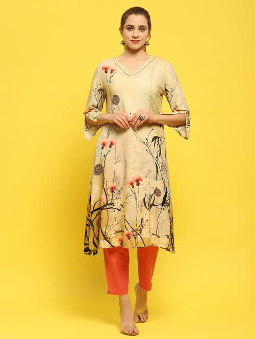 women olive rayon a-line kurta - 21468128 -  Standard Image - 0