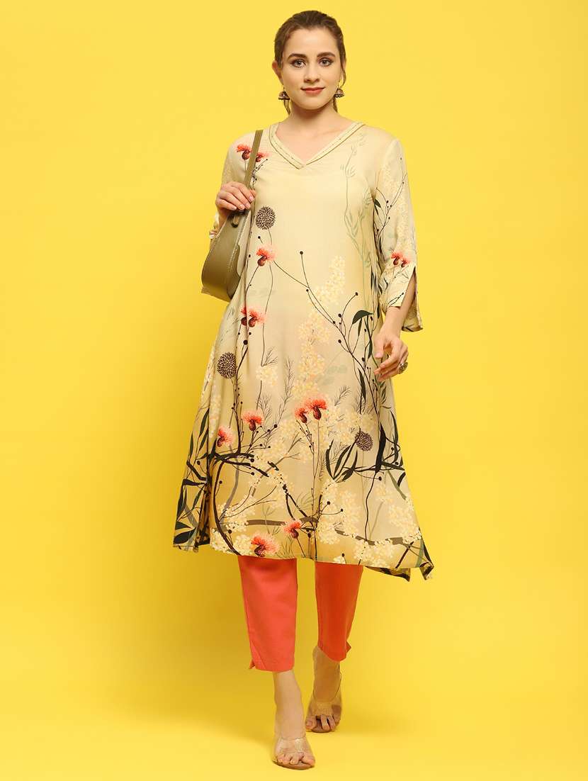 women olive rayon a-line kurta - 21468128 -  Standard Image - 1