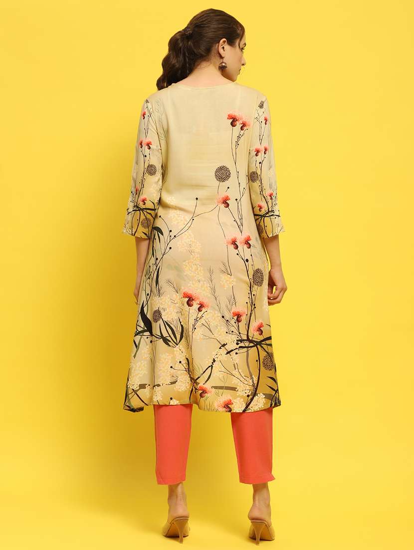 women olive rayon a-line kurta - 21468128 -  Standard Image - 4