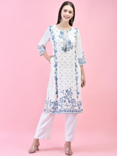 women three quarter sleeve straight kurta - 21468133 -  Standard Image - 0