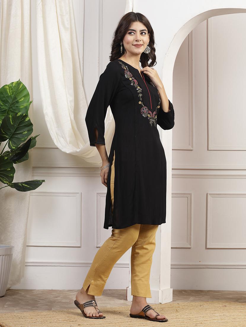 women black viscose straight kurta - 21468493 -  Standard Image - 1