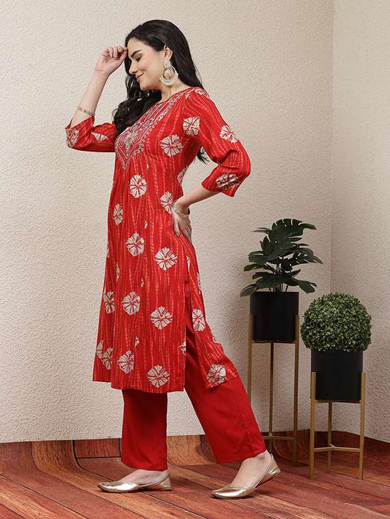 women three quarter sleeve kurta and pant set - 21468512 -  Standard Image - 1