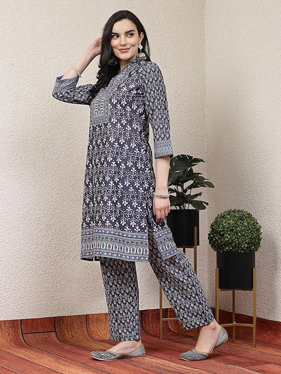 women grey floral printed kurta palazzo set  - 21468554 -  Standard Image - 1