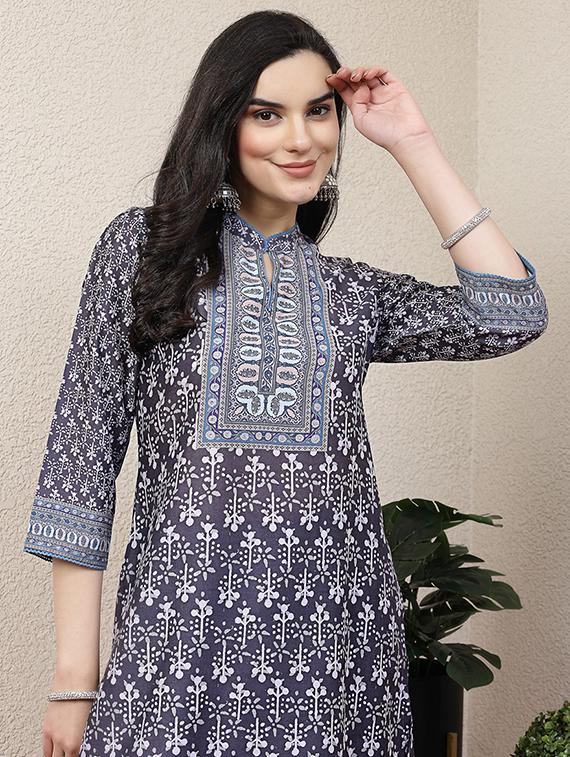 women grey floral printed kurta palazzo set - 21468554 - Standard Image - 4
