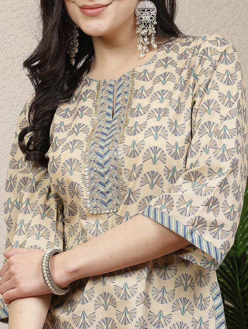 women beige printed kurta palazzo set - 21468555 - Standard Image - 4