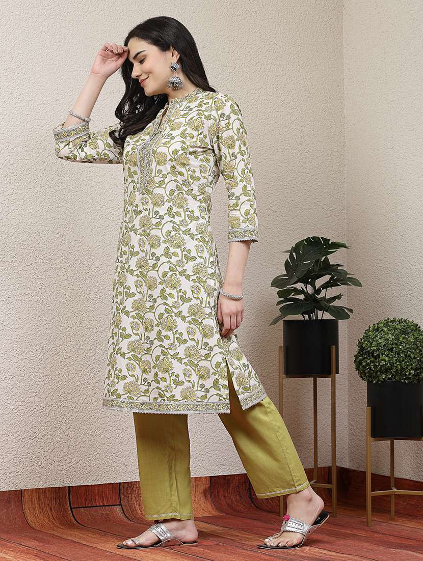 women white floral kurta pant set - 21468558 -  Standard Image - 1