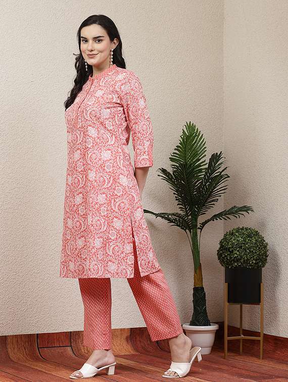 women peach printed kurta palazzo set - 21468559 -  Standard Image - 1